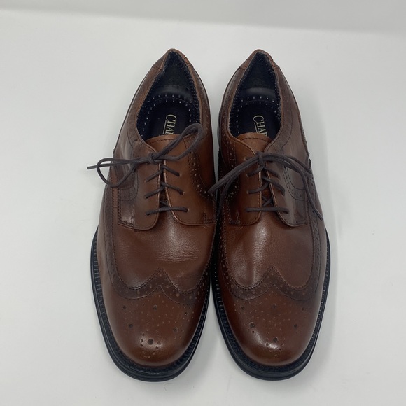Chaps Men’s Brown Lace Up Leather Wing Tip Closed Toe Dress Shoes - Picture 4 of 13